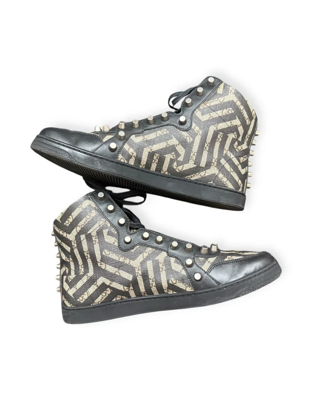 Men GUCCI 'Caleido' Black / Brown Leather Sneakers Size US 8 - GUCCI 7G